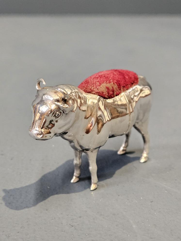 Edwardian Silver Bull Pin Cushion  - Image 1