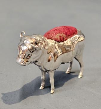 Edwardian Silver Bull Pin Cushion 