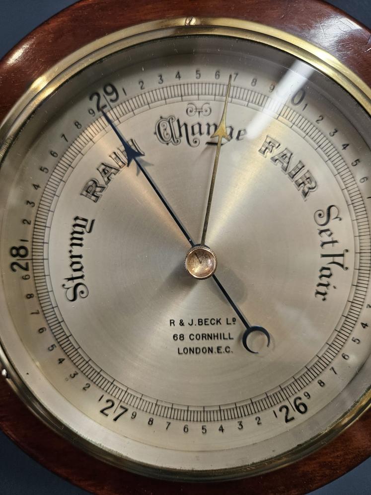 Superb Victorian Silvered Dial Aneroid Barometer by R & J Beck  - Image 4