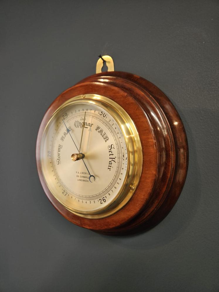 Superb Victorian Silvered Dial Aneroid Barometer by R & J Beck  - Image 2