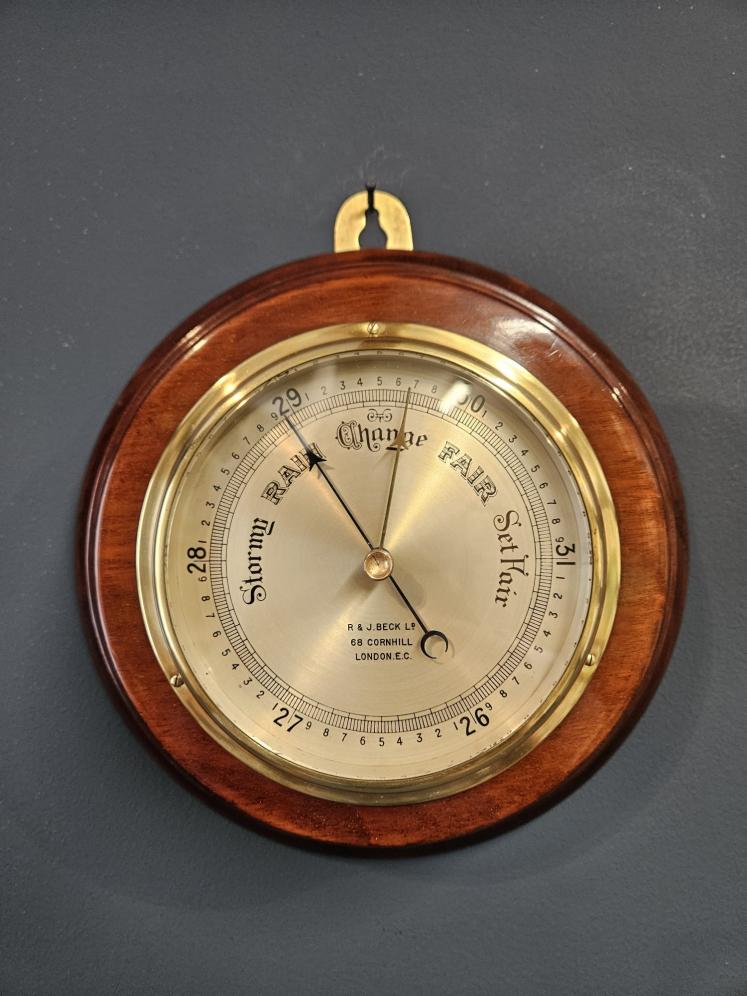 Superb Victorian Silvered Dial Aneroid Barometer by R & J Beck  - Image 1