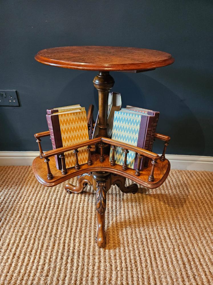 Victorian Burr Walnut Revolving Book Table - Image 7