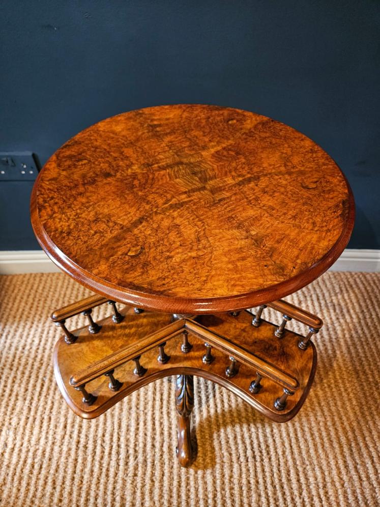 Victorian Burr Walnut Revolving Book Table - Image 4