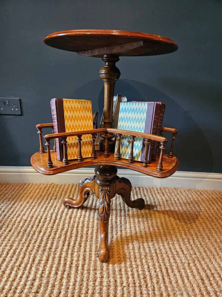 Victorian Burr Walnut Revolving Book Table - Image 2
