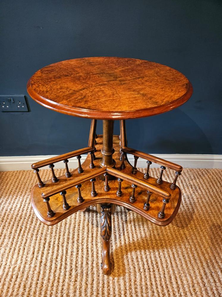 Victorian Burr Walnut Revolving Book Table - Image 1