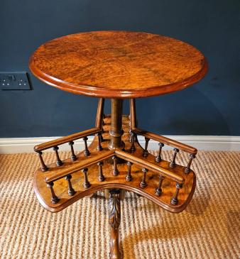 Victorian Burr Walnut Revolving Book Table - Image