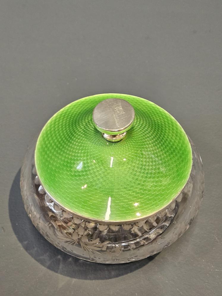 Engine Turned Green Enamel Table Jar - Image 5