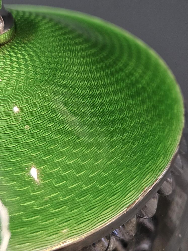 Engine Turned Green Enamel Table Jar - Image 3