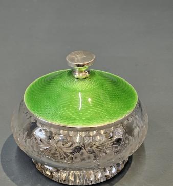 Engine Turned Green Enamel Table Jar - Image