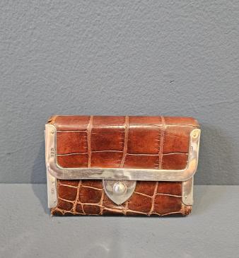 Victorian Silver Trimmed Crocodile Skin Purse - Image