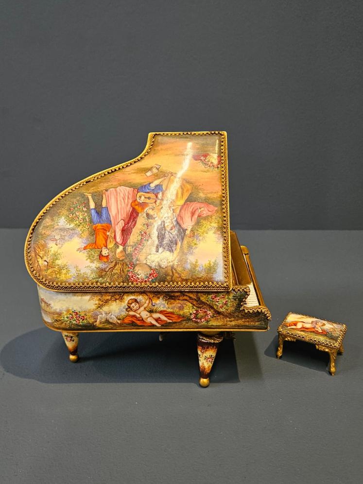 Austrian Enamel and Ormolu Piano Music Box - Image 4