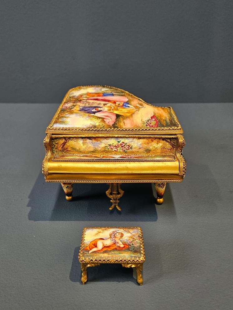 Austrian Enamel and Ormolu Piano Music Box - Image 2