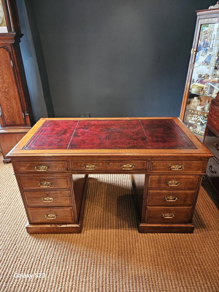 Quality Victorian Solid Oak Pedestal Desk by Maples London  - Image 1
