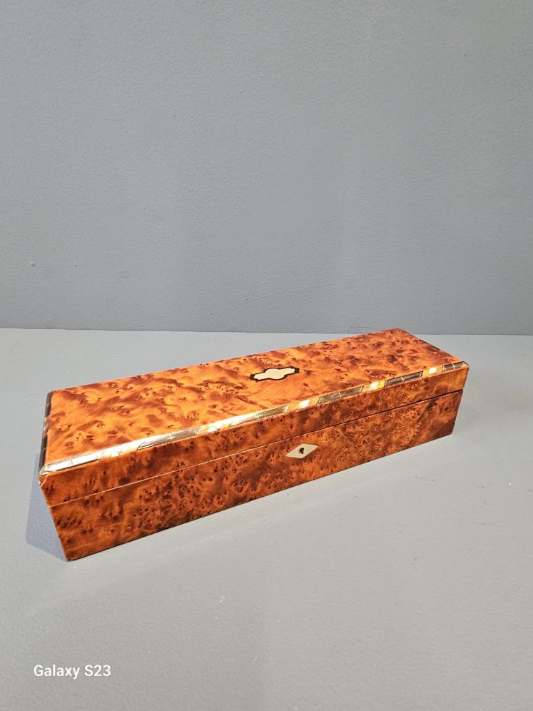 Victorian Amboyna and Mother of Pearl Inlaid Glove Box  - Image 1