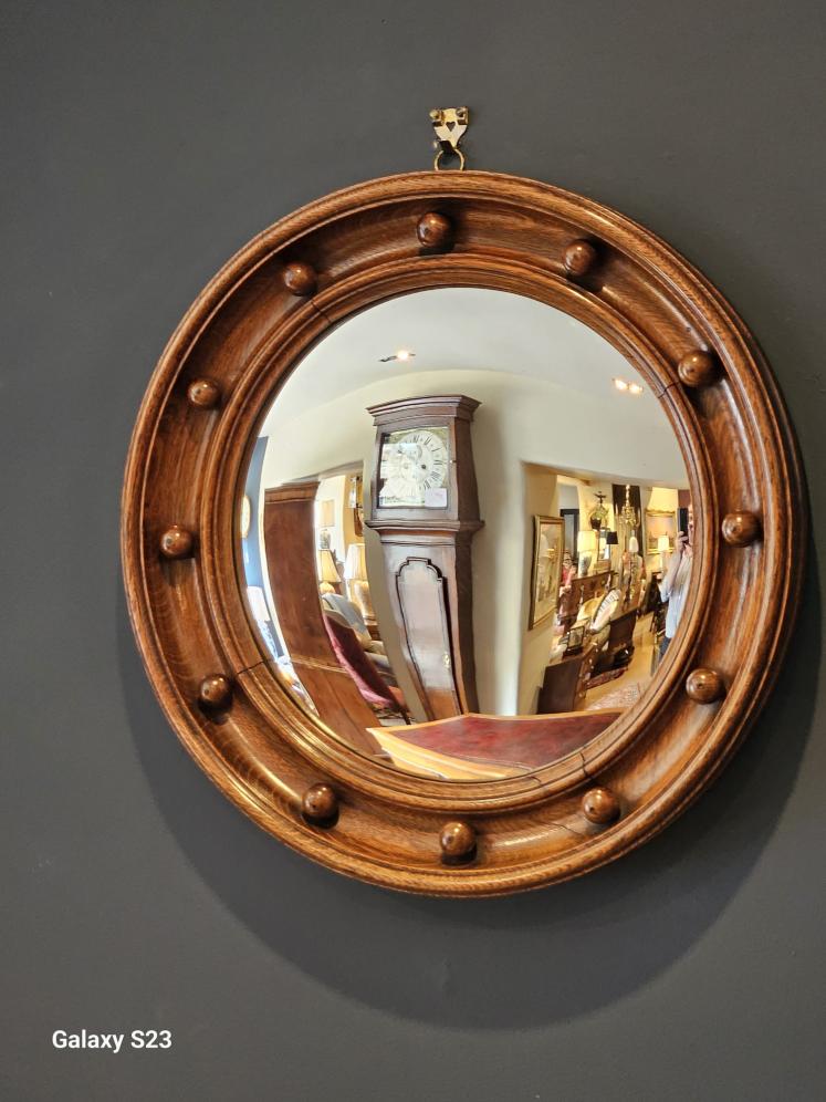 Victorian Oak Framed Convex Mirror in the Manner of Heals - Image 7