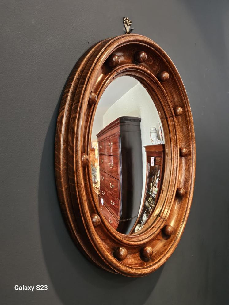 Victorian Oak Framed Convex Mirror in the Manner of Heals - Image 6