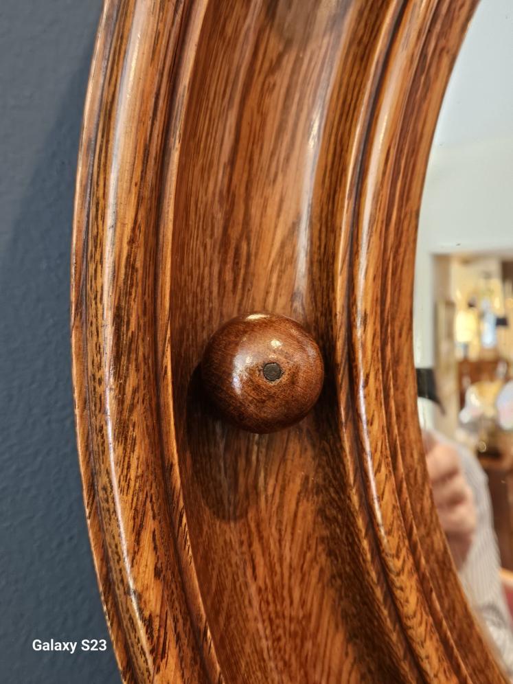 Victorian Oak Framed Convex Mirror in the Manner of Heals - Image 5