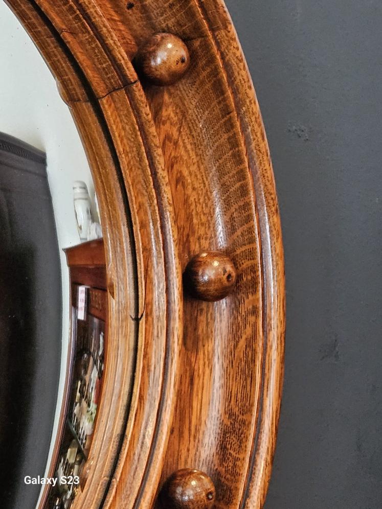 Victorian Oak Framed Convex Mirror in the Manner of Heals - Image 3