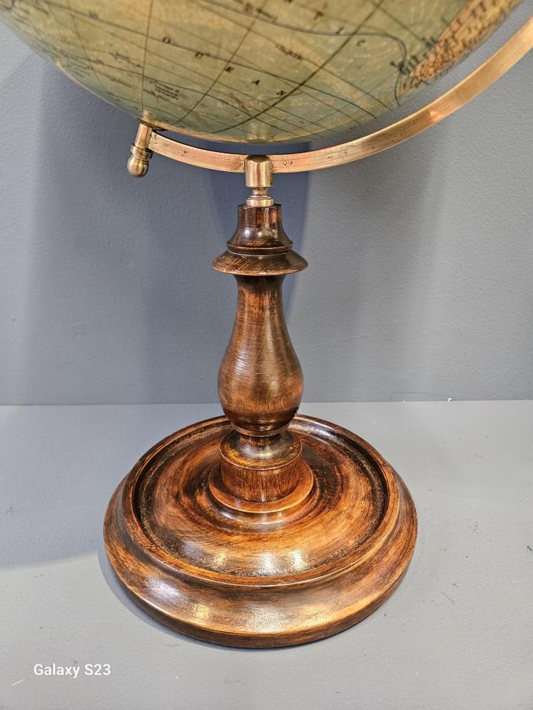 1920's Bacon's 12" Plaster Globe on Walnut Foot - Image 10