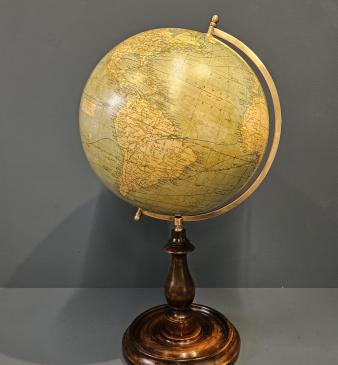 1920's Bacon's 12" Plaster Globe on Walnut Foot