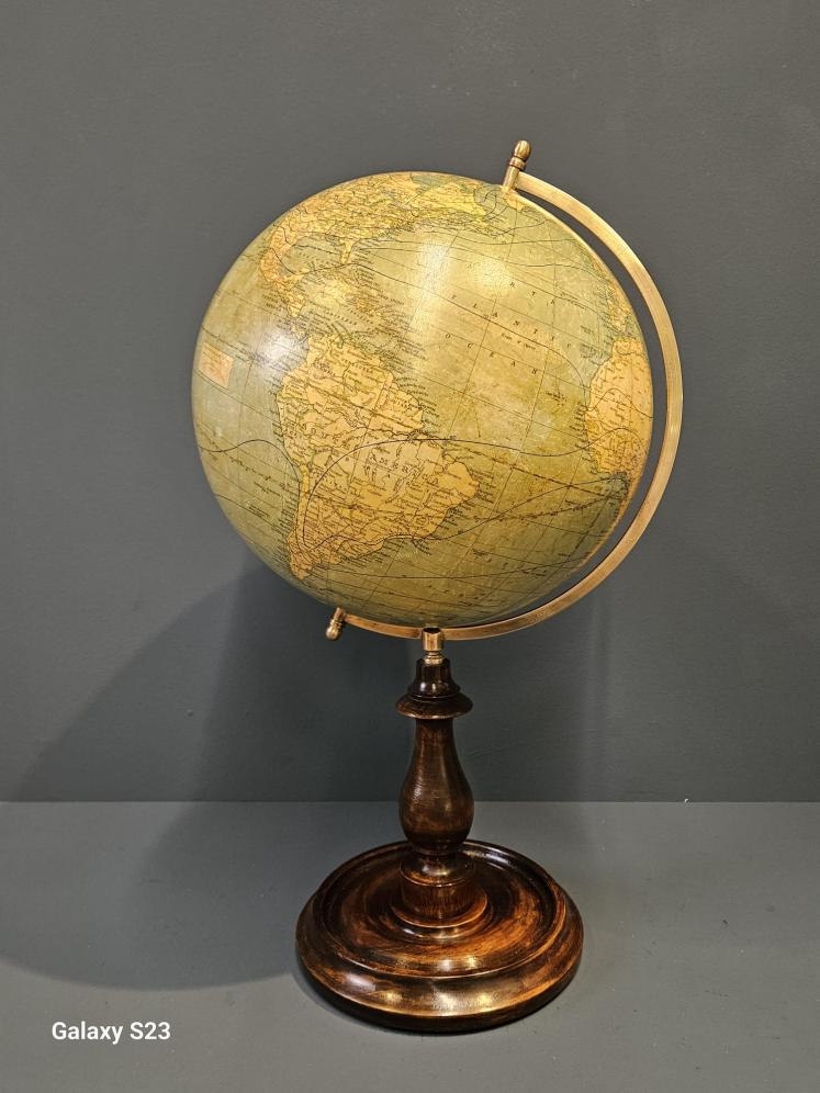 1920's Bacon's 12" Plaster Globe on Walnut Foot - Image 1