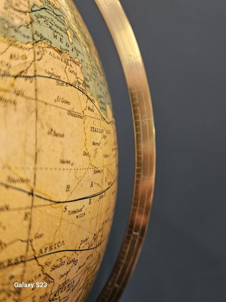 1920's Bacon's 12" Plaster Globe on Walnut Foot - Image 9
