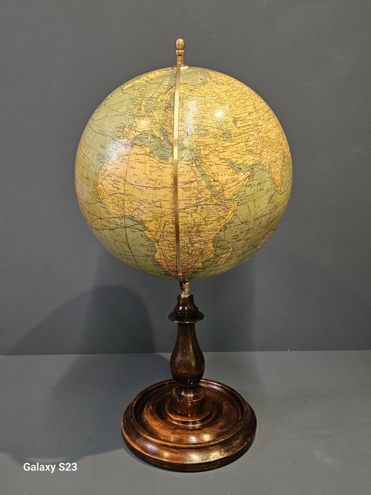 1920's Bacon's 12" Plaster Globe on Walnut Foot - Image 7