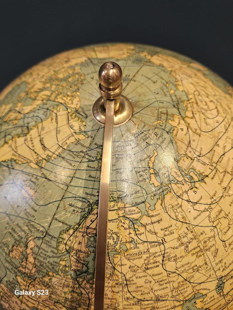1920's Bacon's 12" Plaster Globe on Walnut Foot - Image 6