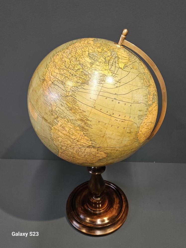 1920's Bacon's 12" Plaster Globe on Walnut Foot - Image 5