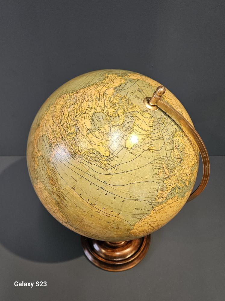 1920's Bacon's 12" Plaster Globe on Walnut Foot - Image 2