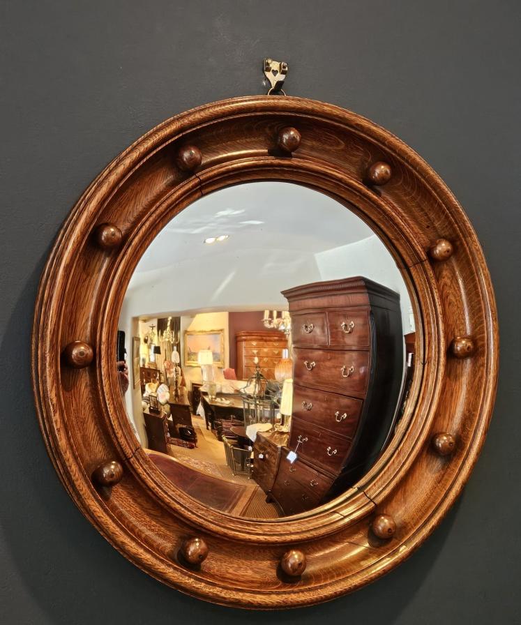Edwardian Oak Framed Convex Mirror in the Manner of Heals - Image 7
