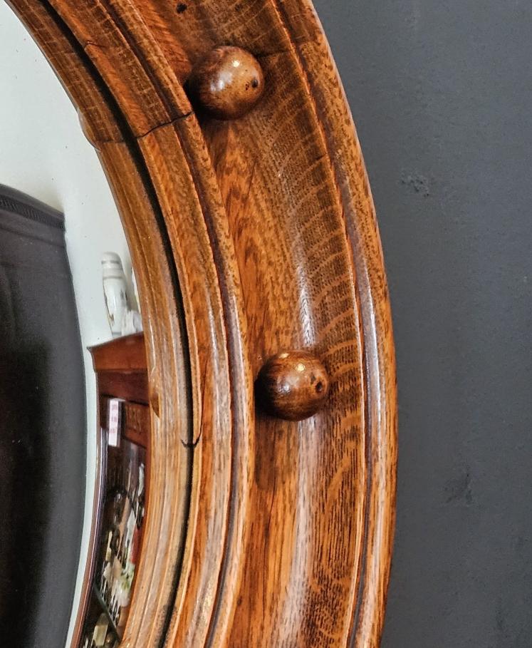 Edwardian Oak Framed Convex Mirror in the Manner of Heals - Image 4