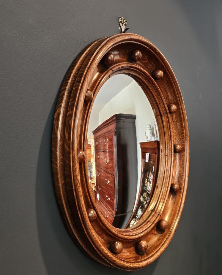 Edwardian Oak Framed Convex Mirror in the Manner of Heals - Image 2