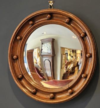 Edwardian Oak Framed Convex Mirror in the Manner of Heals - Image