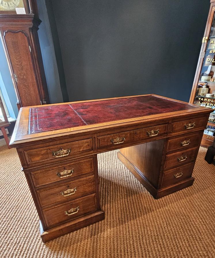 Quality Victorian Solid Oak Pedestal Desk by Maples London  - Image 1