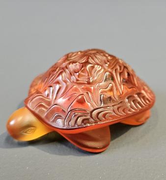 Small Lalique Amber Glass Turtle 