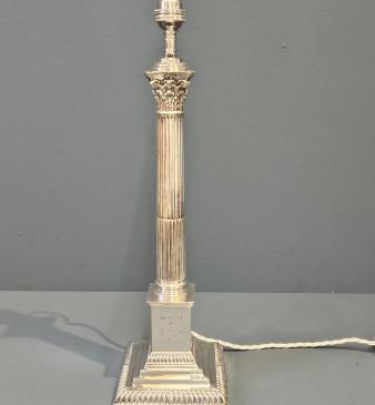 Superb Late Victorian Silver Corinthian Column Table Lamp