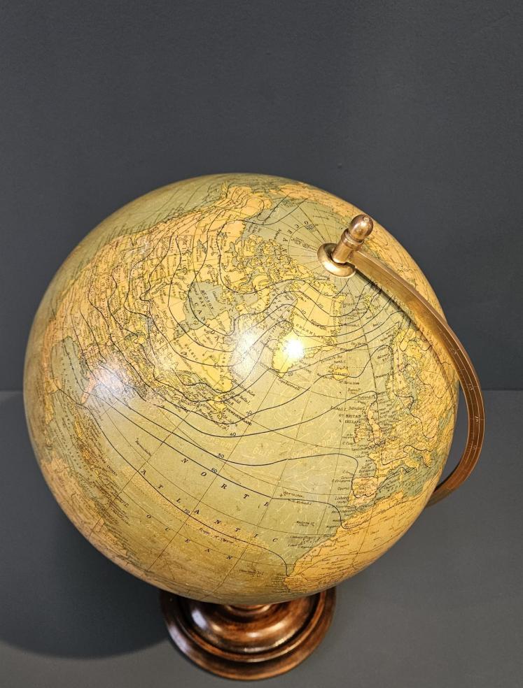 1920's Bacon's 12" Plaster Globe on Walnut Foot - Image 13