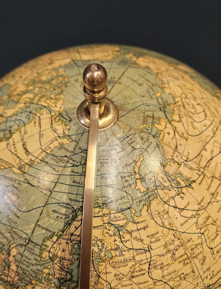 1920's Bacon's 12" Plaster Globe on Walnut Foot - Image 10