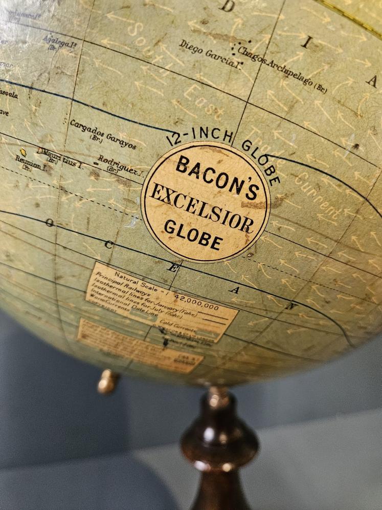 1920's Bacon's 12" Plaster Globe on Walnut Foot - Image 8