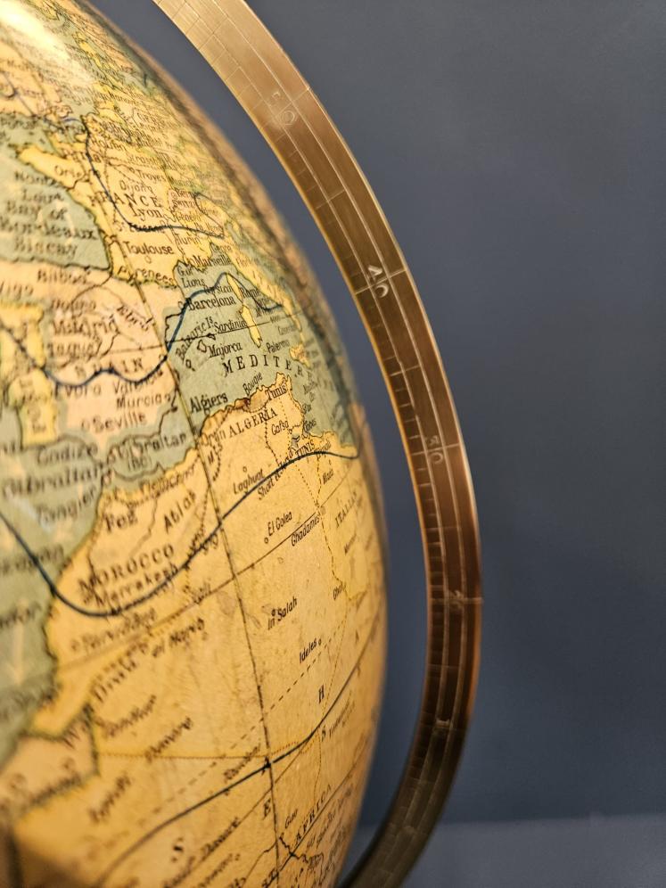 1920's Bacon's 12" Plaster Globe on Walnut Foot - Image 7
