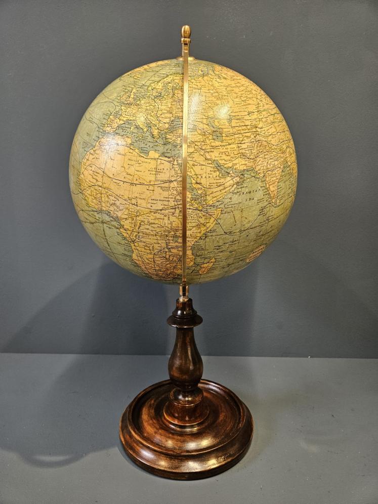 1920's Bacon's 12" Plaster Globe on Walnut Foot - Image 6