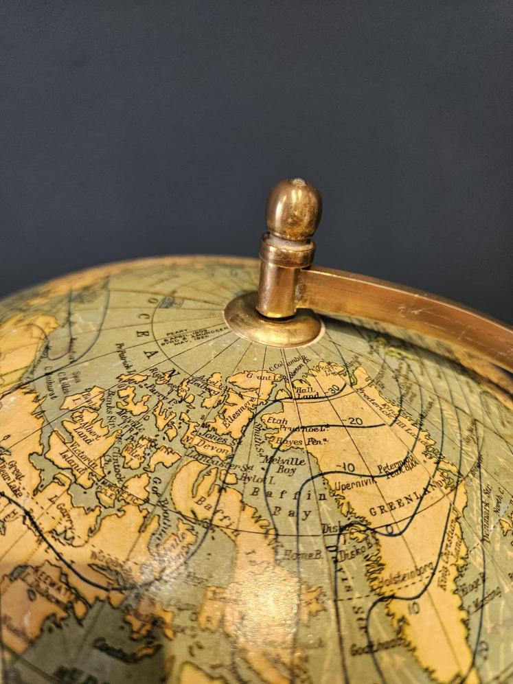 1920's Bacon's 12" Plaster Globe on Walnut Foot - Image 5