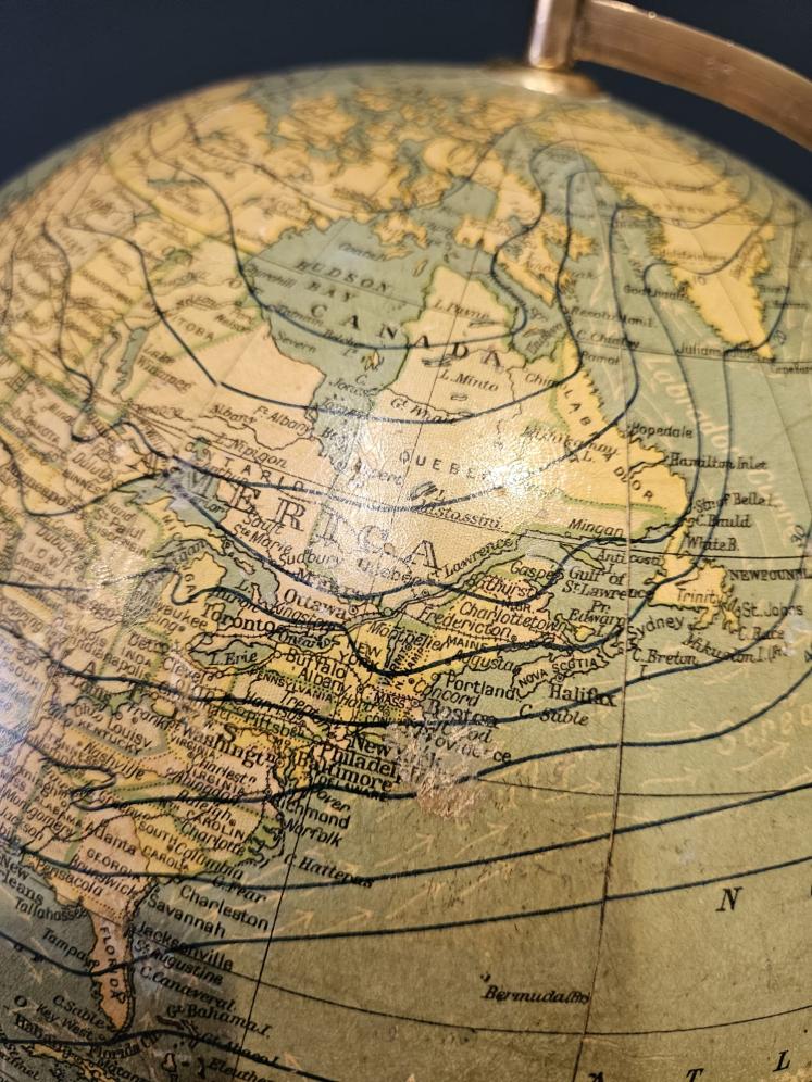 1920's Bacon's 12" Plaster Globe on Walnut Foot - Image 4