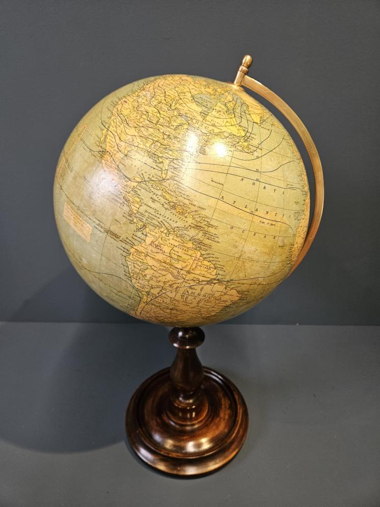1920's Bacon's 12" Plaster Globe on Walnut Foot - Image 3