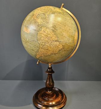1920's Bacon's 12" Plaster Globe on Walnut Foot - Image