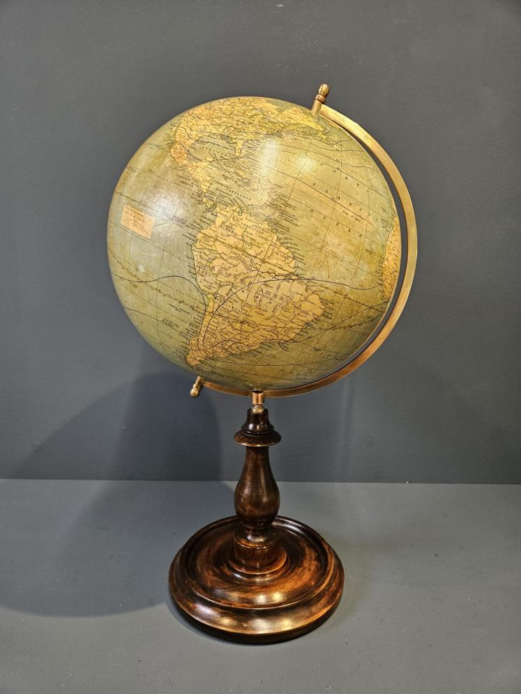 1920's Bacon's 12" Plaster Globe on Walnut Foot - Image 1