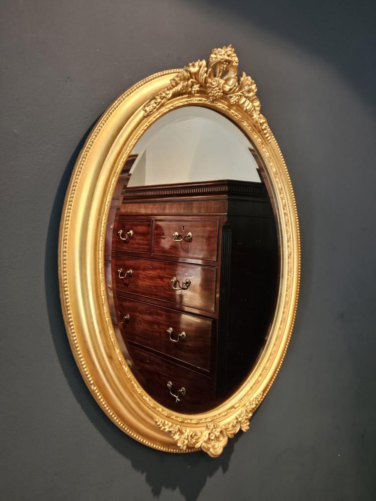 Mid Victorian Oval Timber Gilt Mirror - Image 6