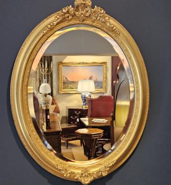 Mid Victorian Oval Timber Gilt Mirror