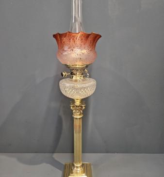 Outstanding Quality Victorian Oil Lamp with Crystal Reservoir and Original Shade - Image